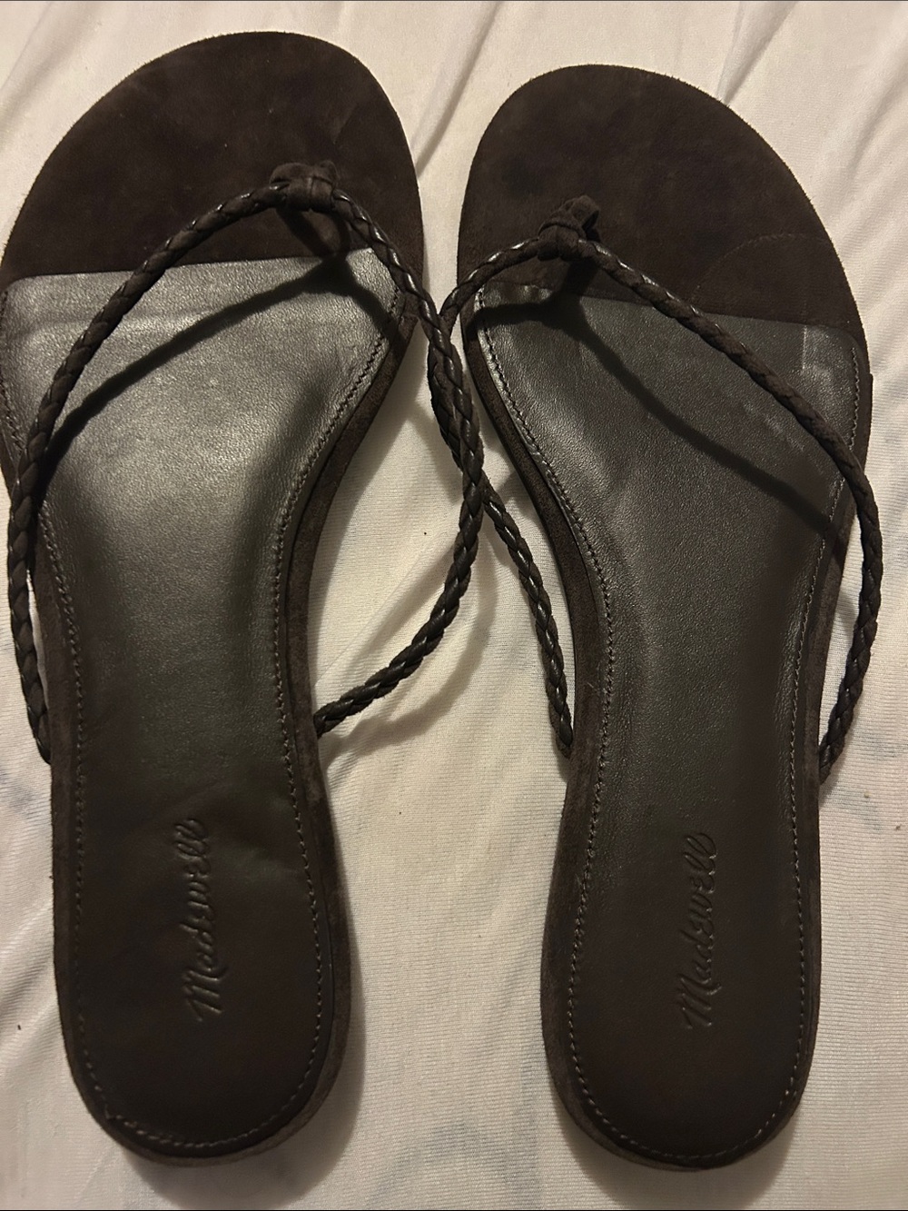 Madewell Dark Brown Braided Leather Slide Sandals